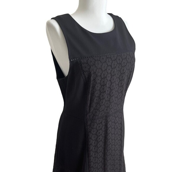 J Crew Collection Dress Paneled Eyelet Sleeveless Fit Flare Ponte Knit Black 8 - Picture 5 of 14